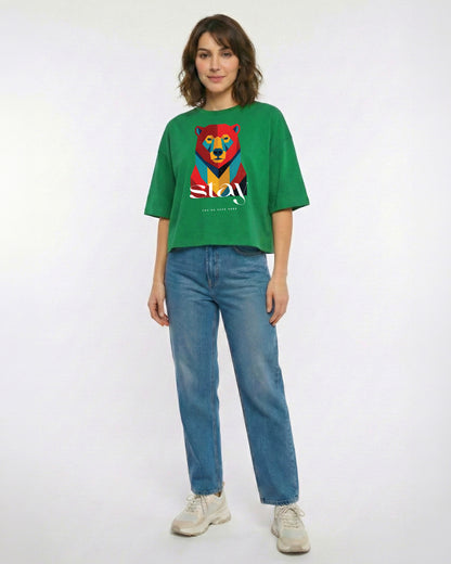 Stay – Cropped Oversized Graphic Tee
