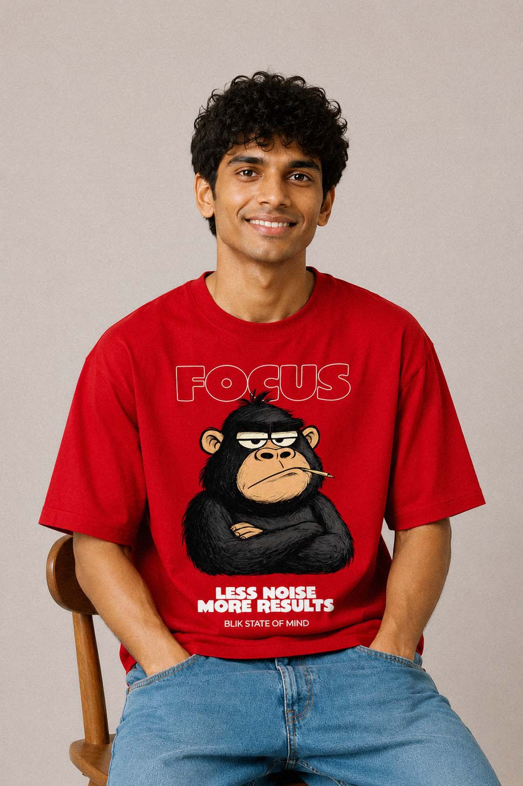 Blik Focus RELAXED FIT 240GSM T-Shirt – Less Noise More Results Graphic Tee (Red)