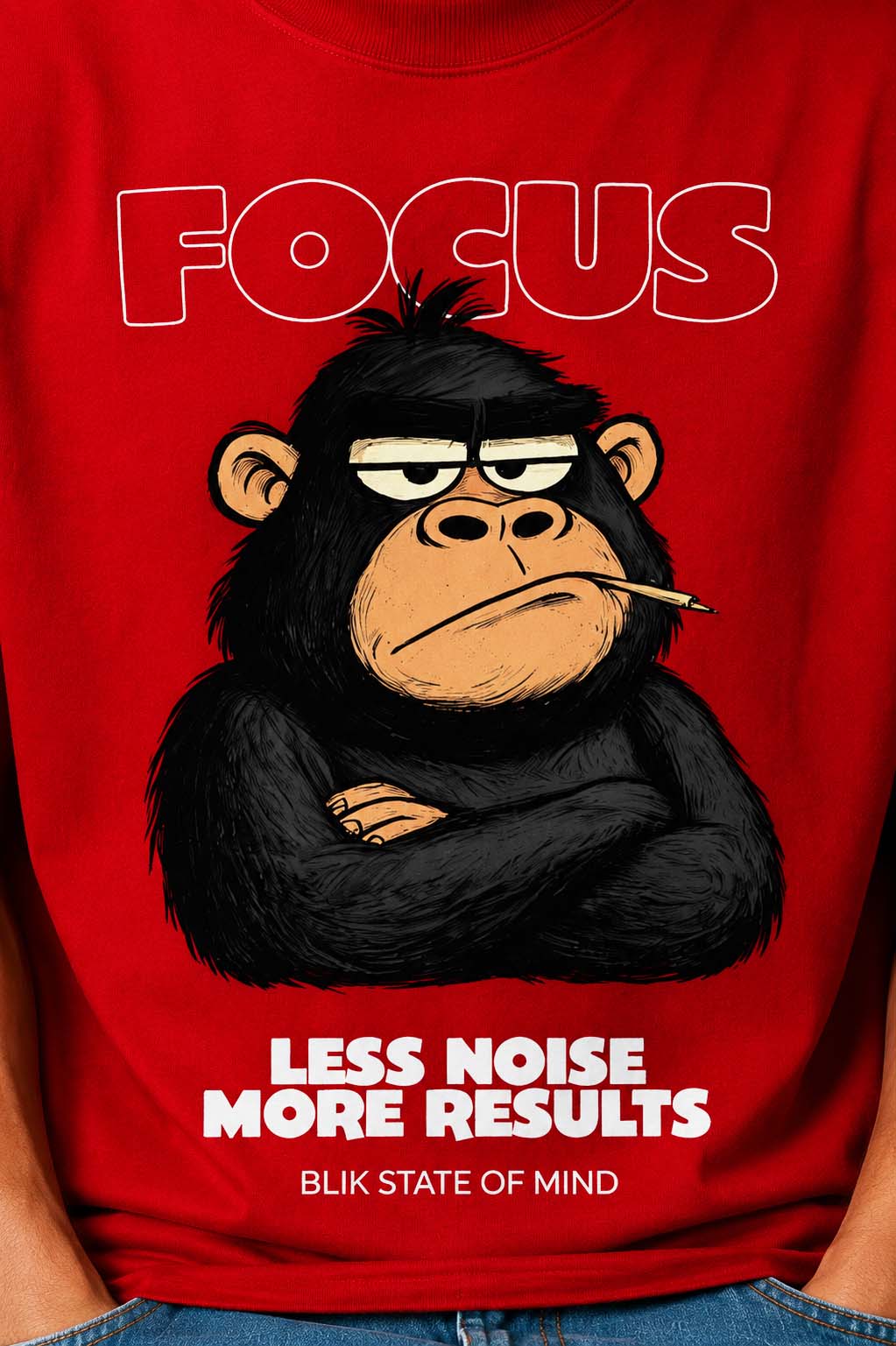 Blik Focus RELAXED FIT 240GSM T-Shirt – Less Noise More Results Graphic Tee (Red)