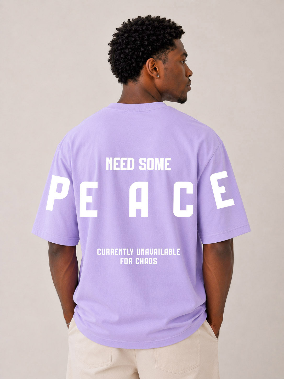 Blik “Peace Mode On” Oversized T-Shirt – Lavender | 240 GSM Heavyweight Cotton