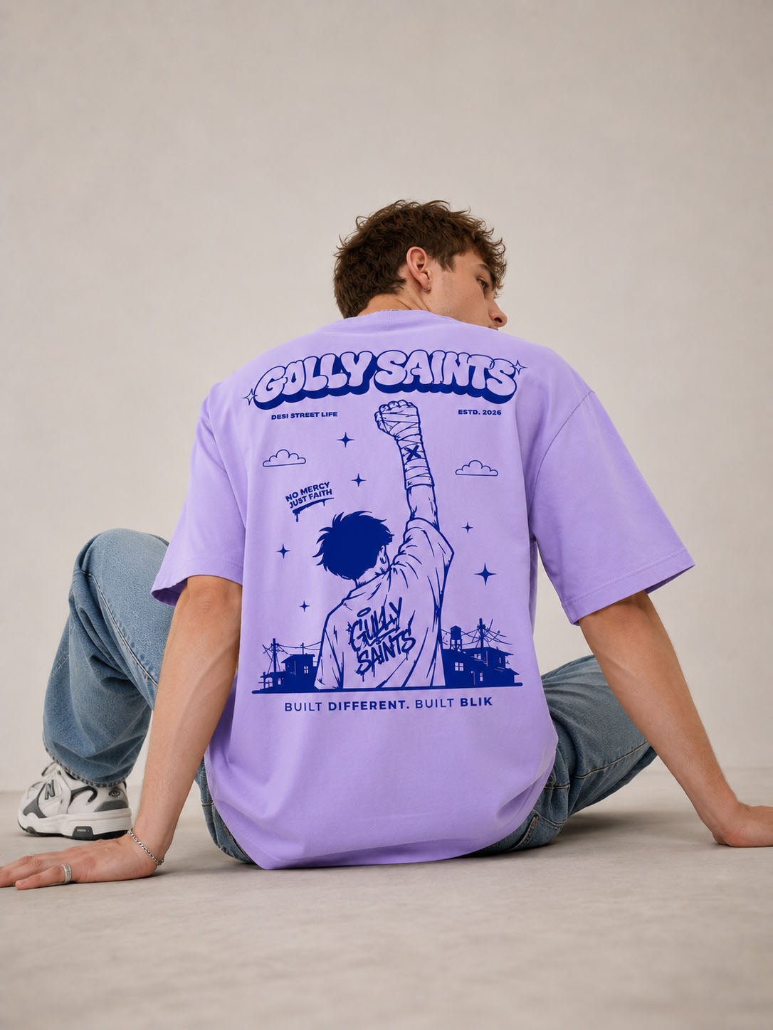 Blik Gully Saints Oversized Lavender T-Shirt - 240 GSM