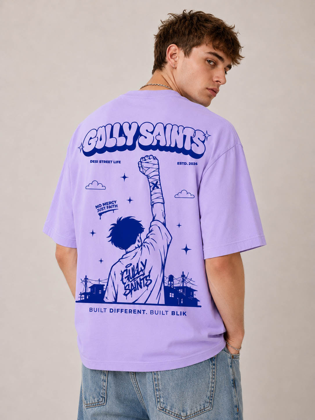Blik Gully Saints Oversized Lavender T-Shirt - 240 GSM