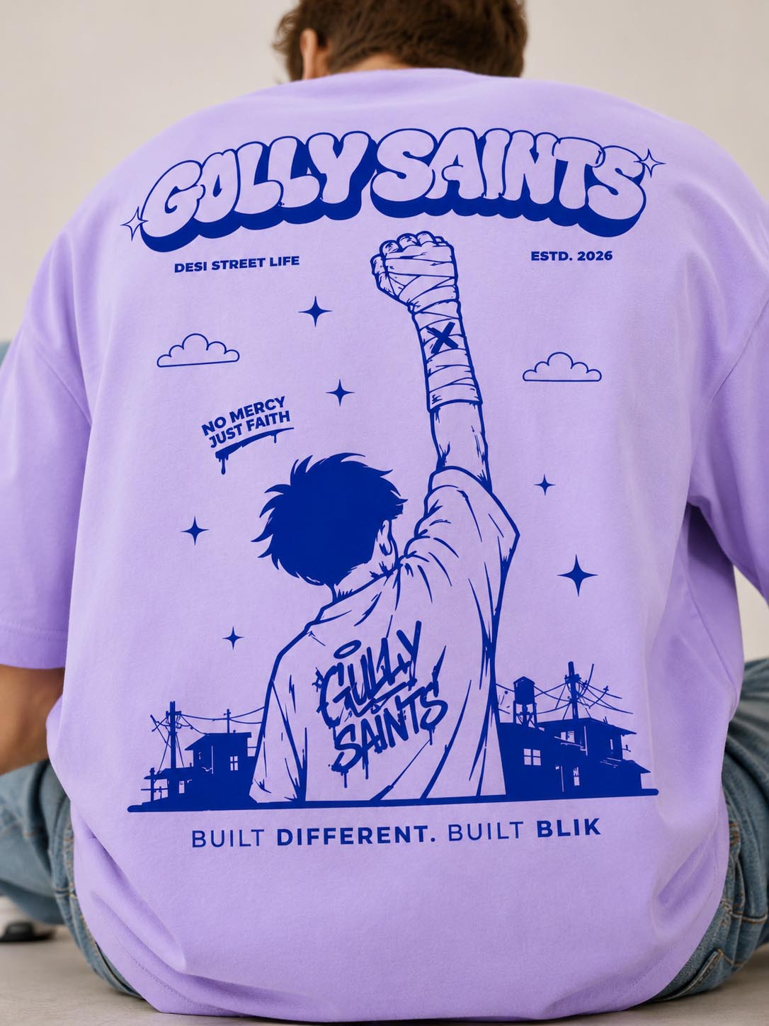 Blik Gully Saints Oversized Lavender T-Shirt - 240 GSM