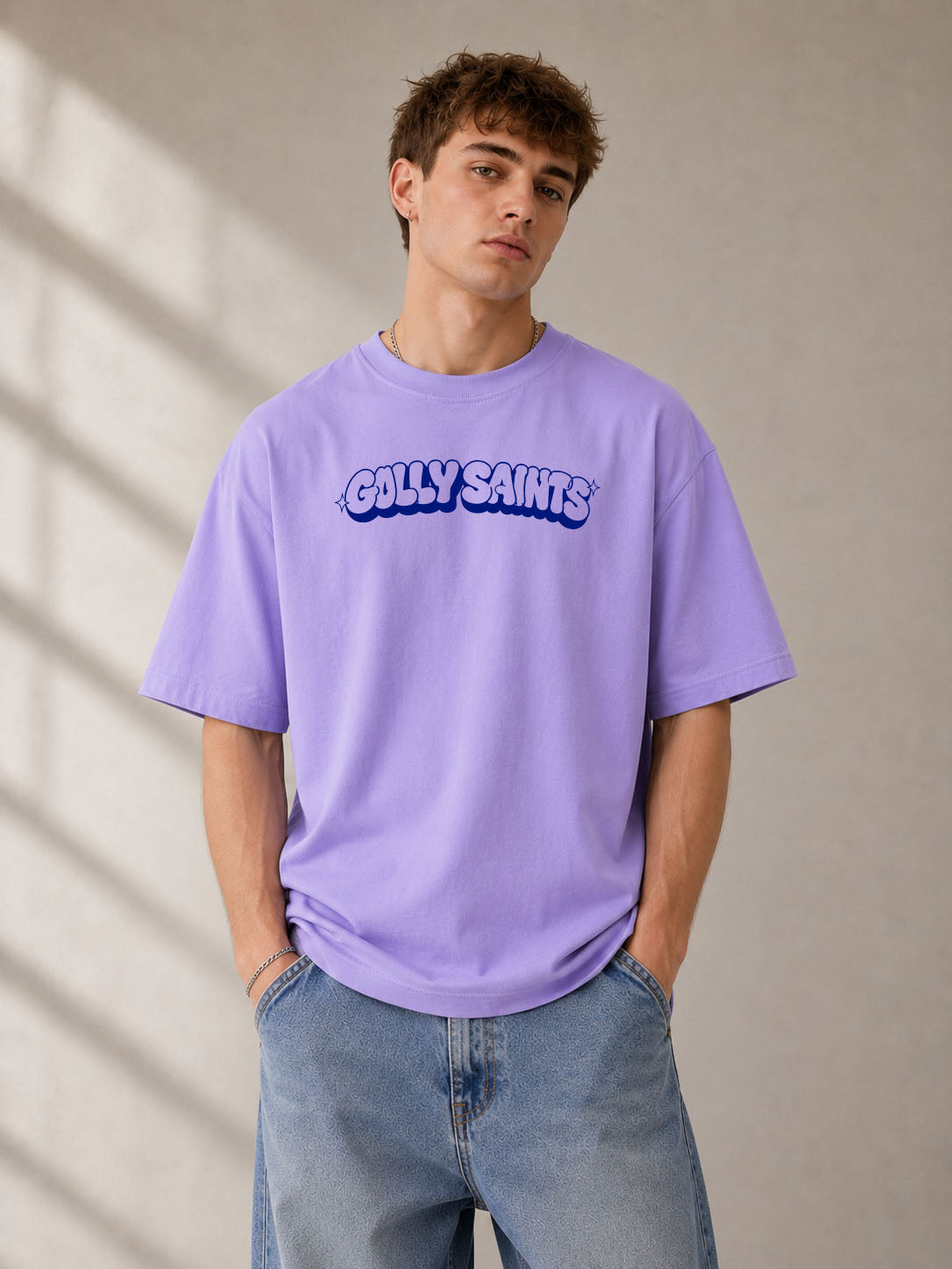 Blik Gully Saints Oversized Lavender T-Shirt - 240 GSM