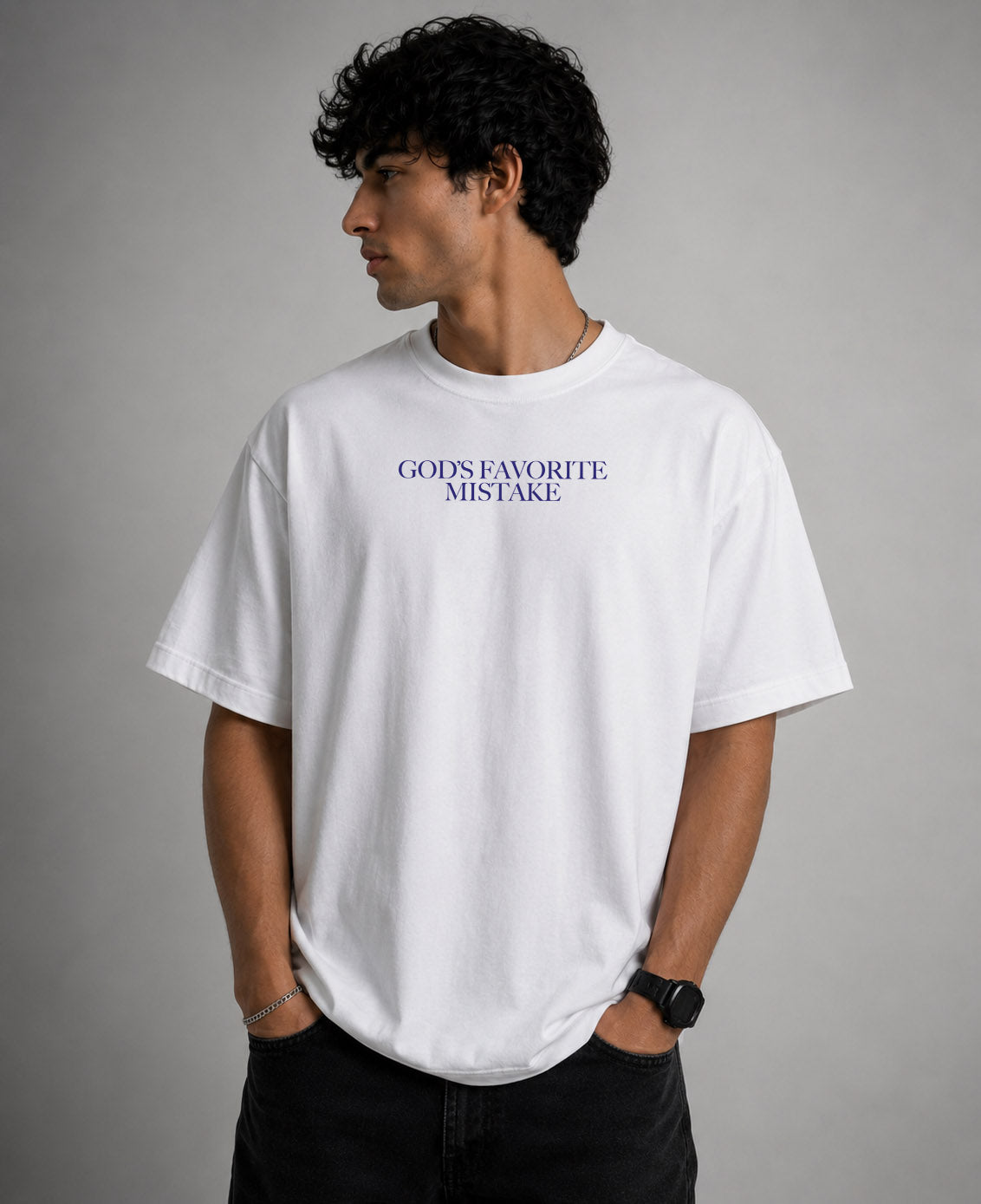 Blik “God’s Favorite Mistake” T-Shirt – White | 240 GSM Relaxed Fit