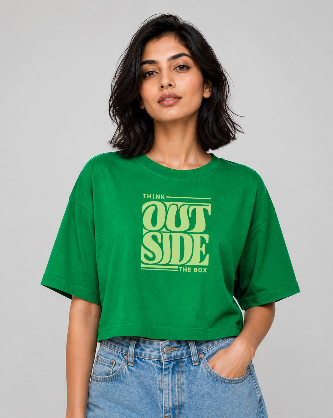 Think Outside The Box Cropped Oversized T-Shirt – 240 GSM Premium Cotton