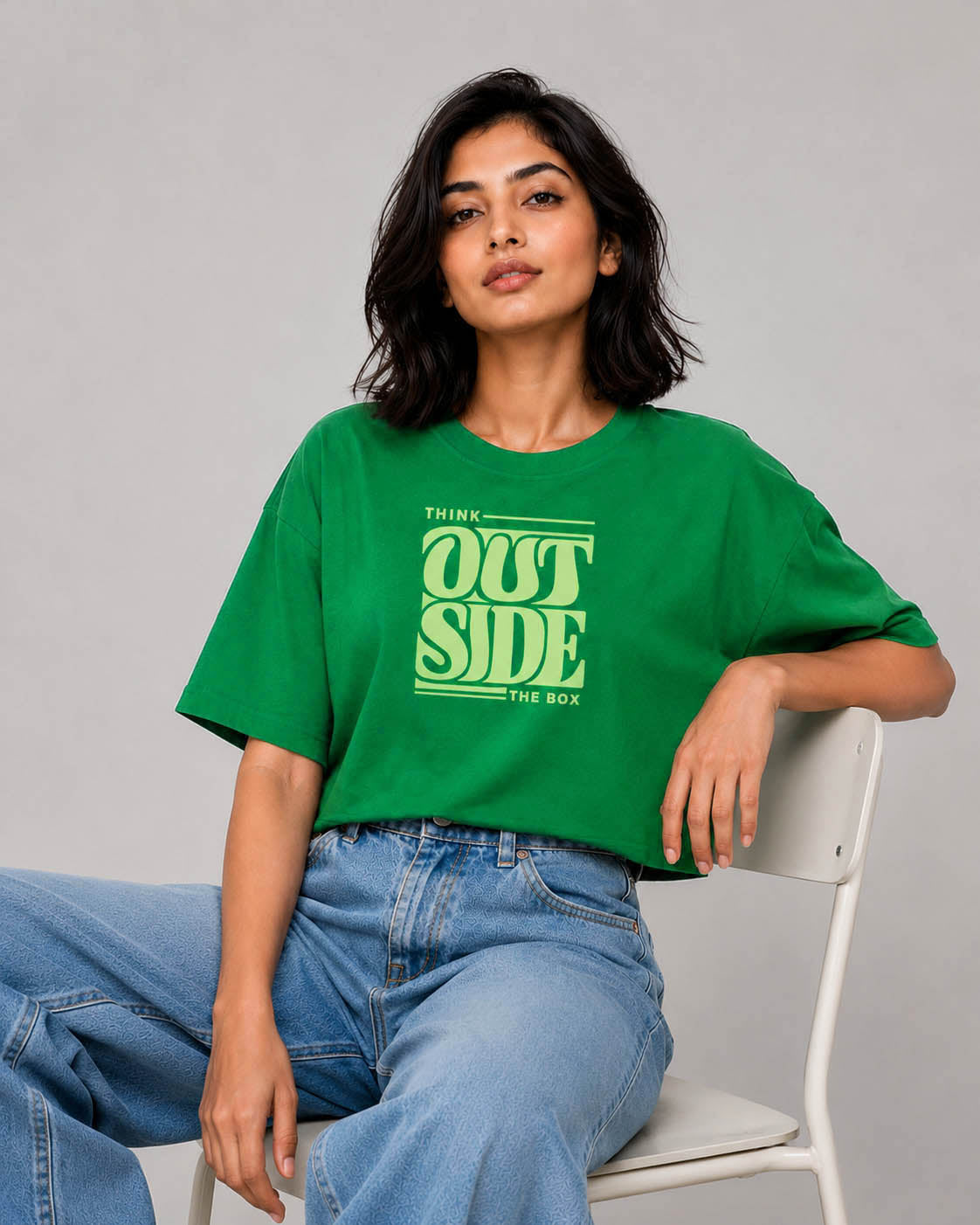 Think Outside The Box Cropped Oversized T-Shirt – 240 GSM Premium Cotton