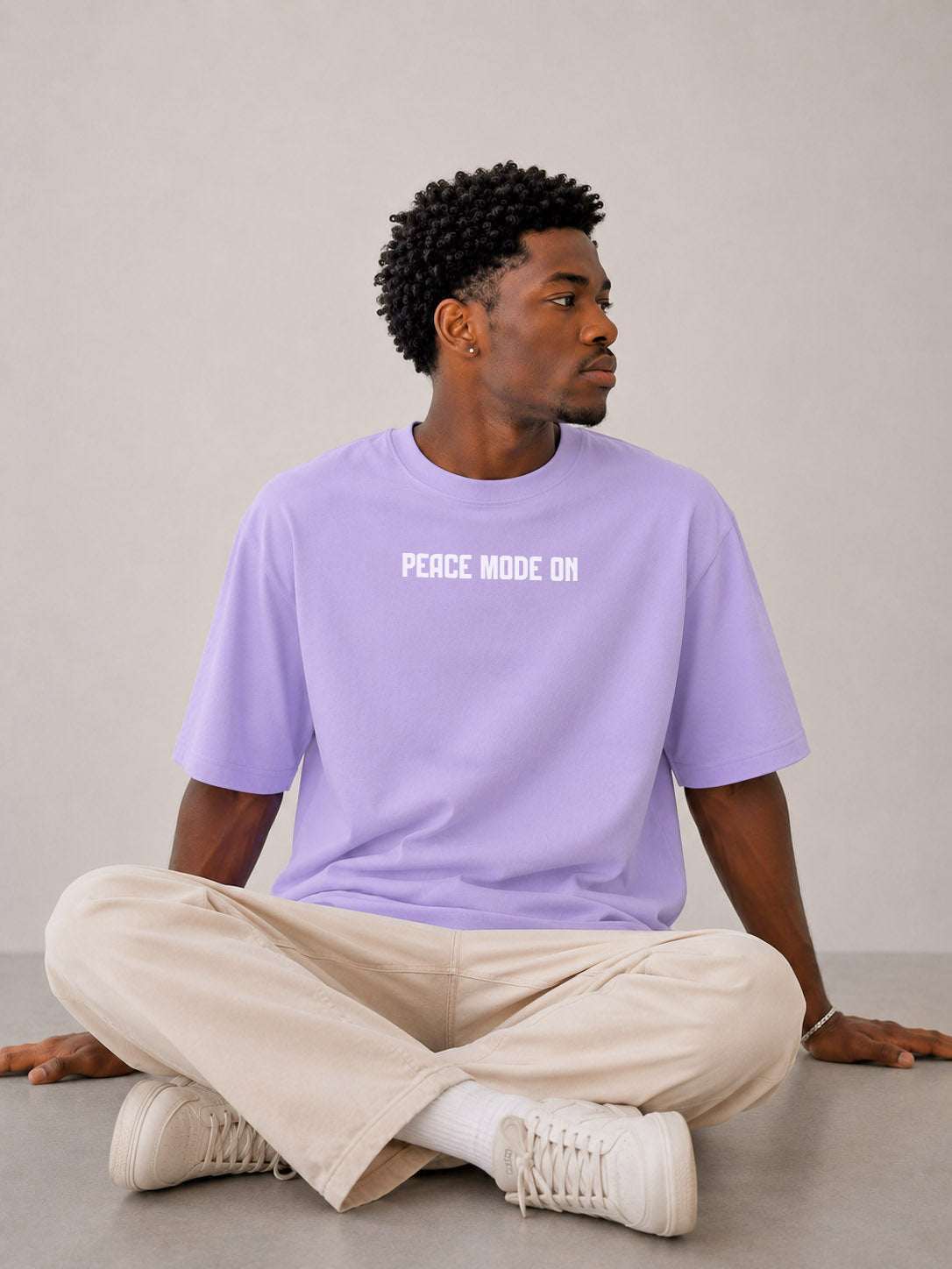 Blik “Peace Mode On” Oversized T-Shirt – Lavender | 240 GSM Heavyweight Cotton