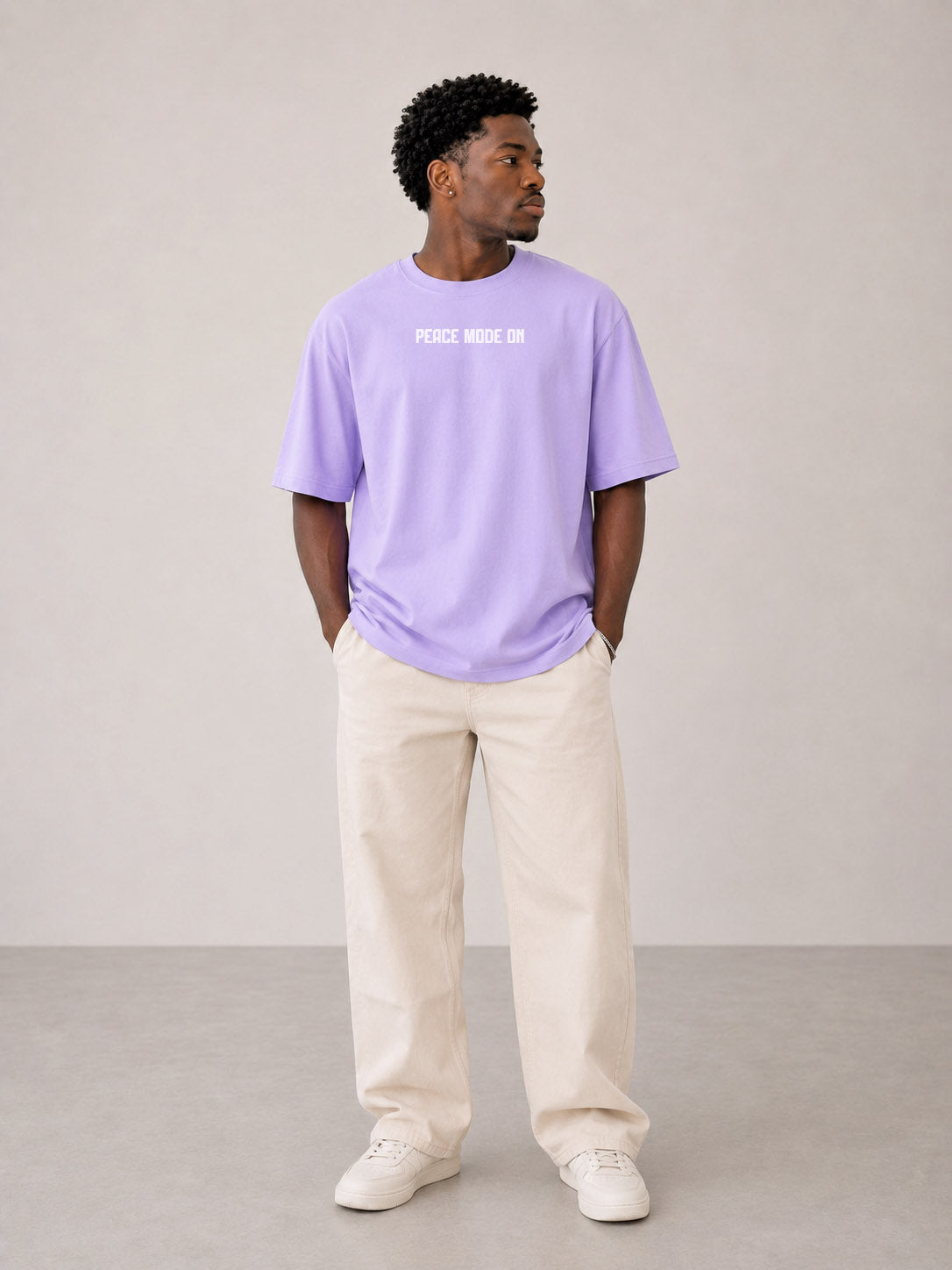 Blik “Peace Mode On” Oversized T-Shirt – Lavender | 240 GSM Heavyweight Cotton