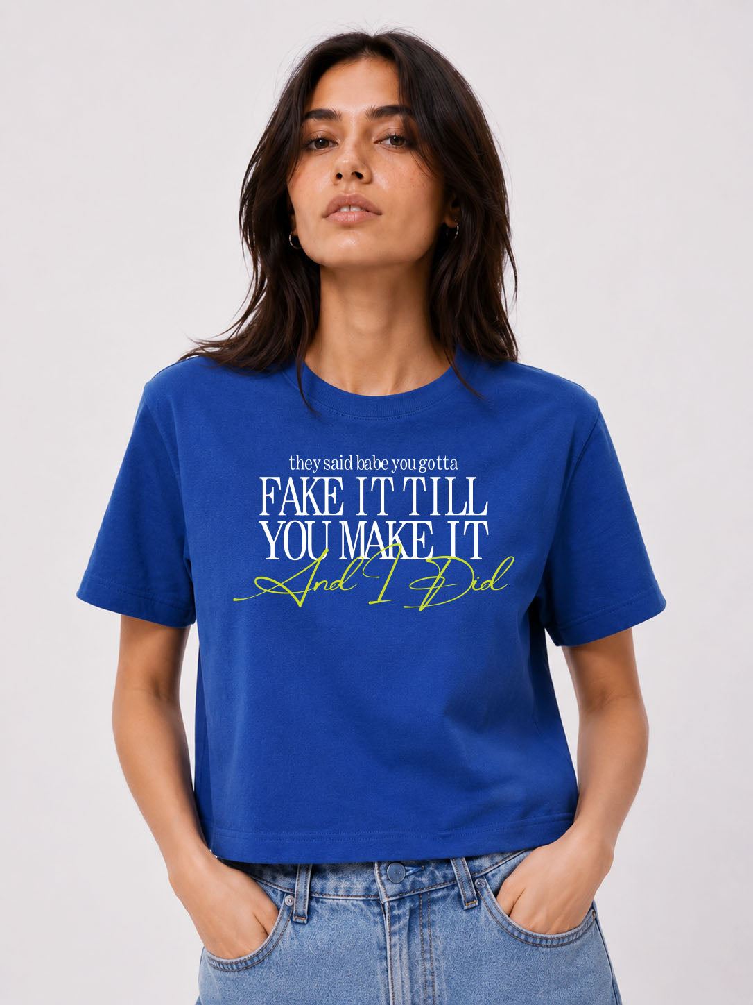 Blik “Fake It Till You Make It” Women’s  boxy fit T-Shirt – Royal Blue