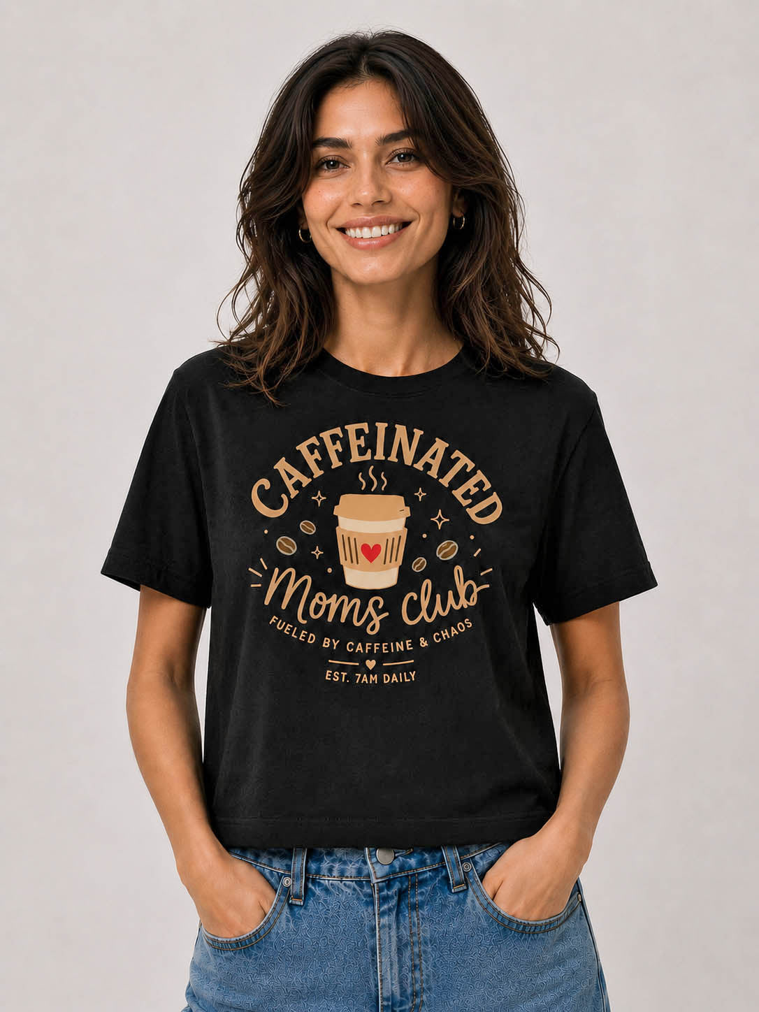 Caffeinated Moms Club 240 GSM Premium Cotton Boxy Fit T-Shirt for Women