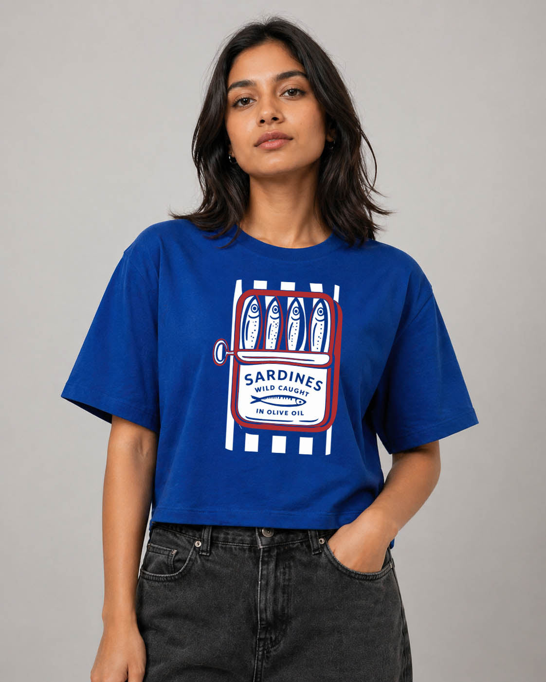 Blue Boxy Crop T-Shirt for Women