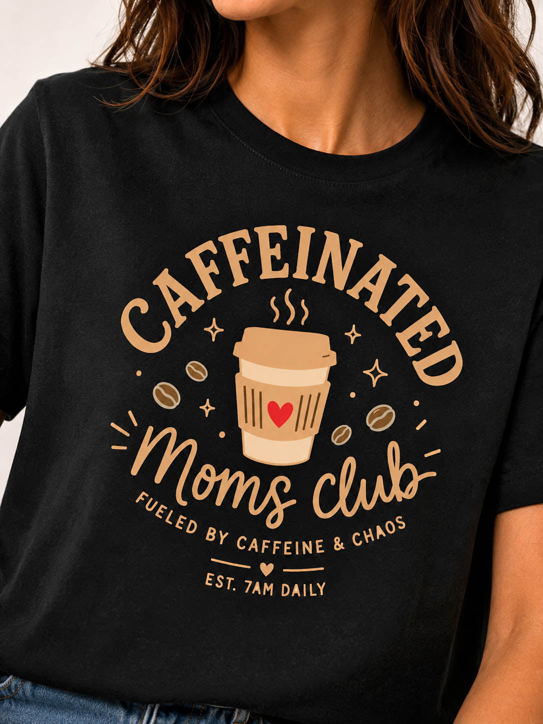 Caffeinated Moms Club 240 GSM Premium Cotton Boxy Fit T-Shirt for Women