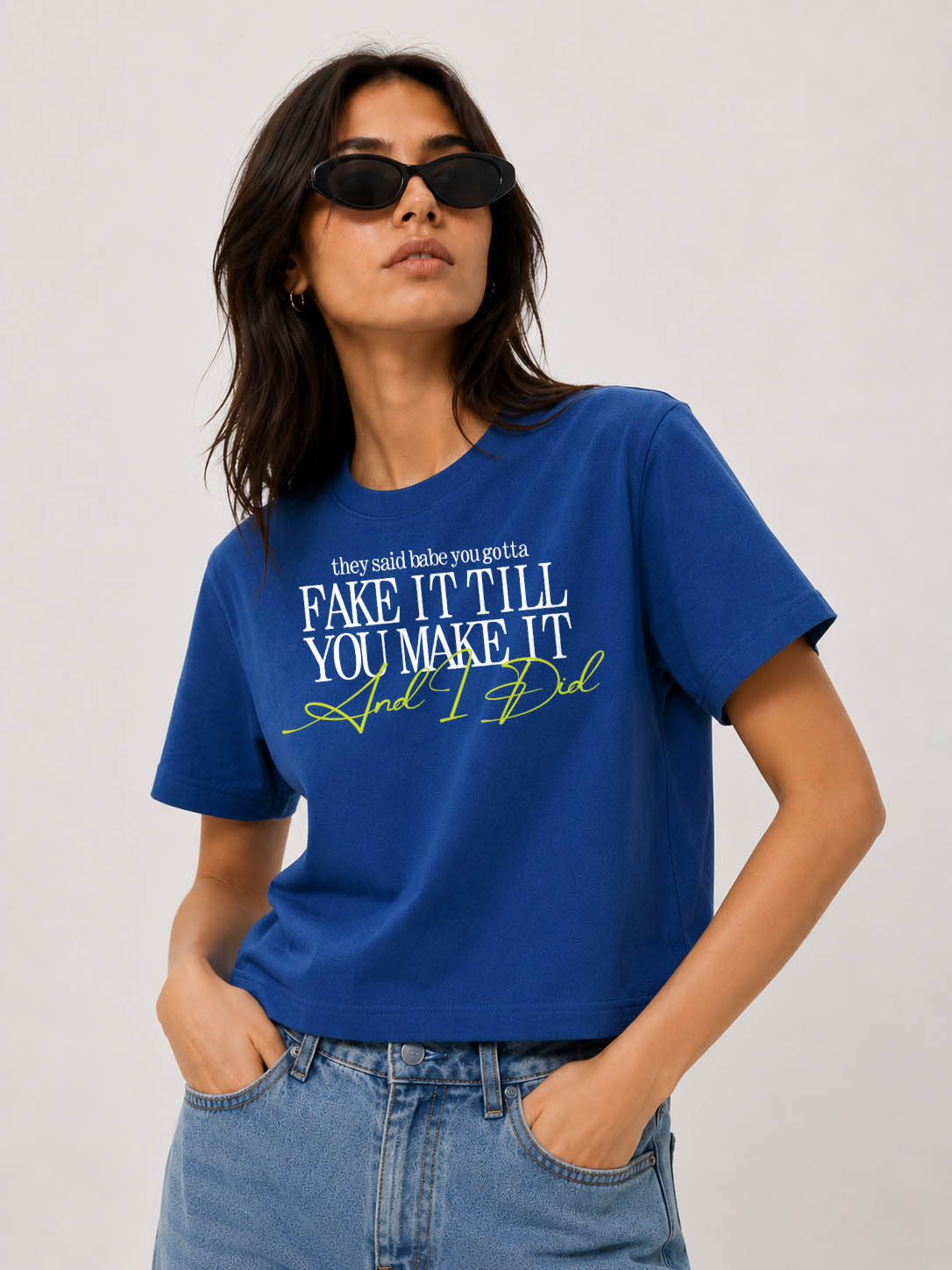 Blik “Fake It Till You Make It” Women’s  boxy fit T-Shirt – Royal Blue