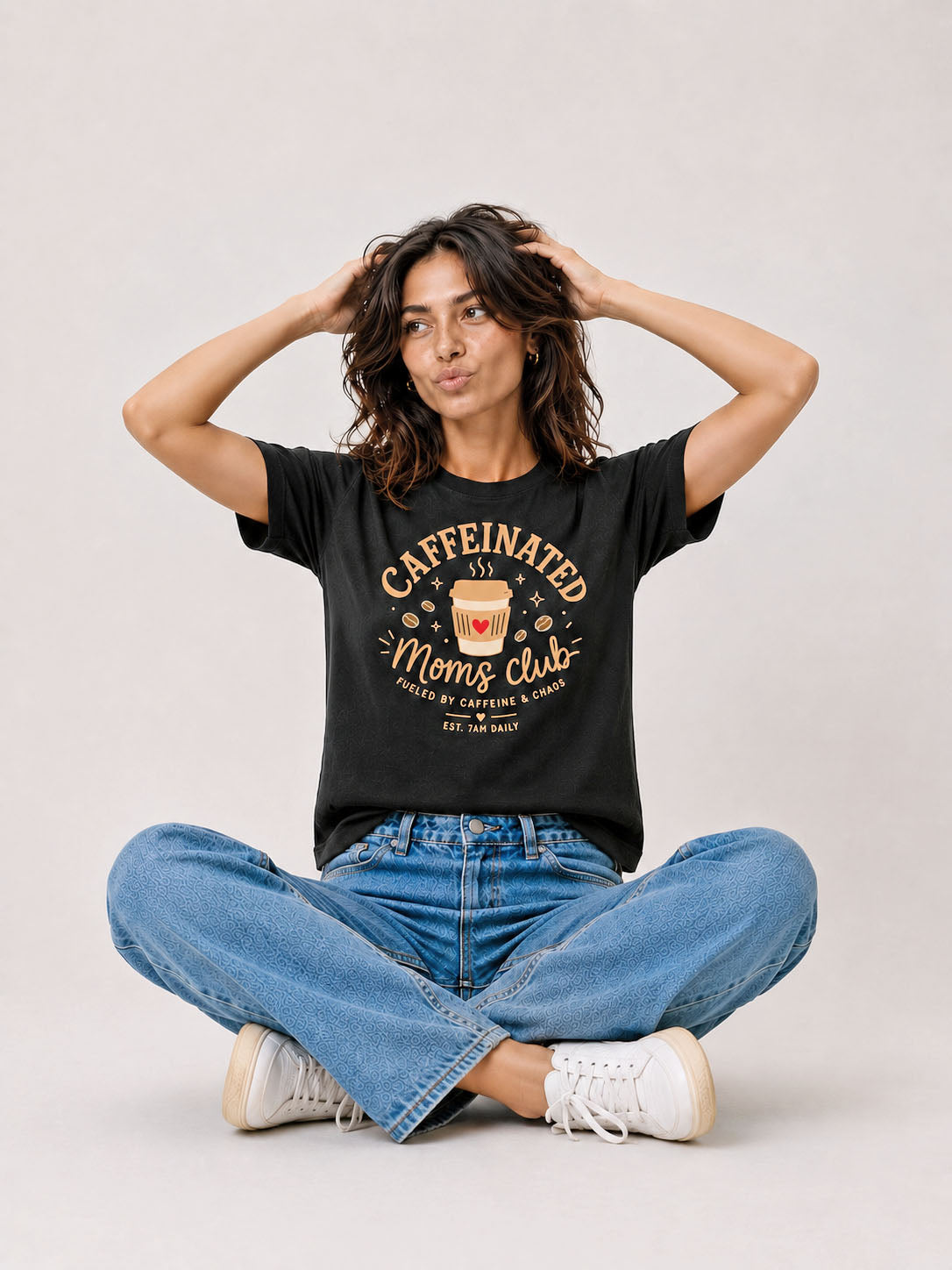 Caffeinated Moms Club 240 GSM Premium Cotton Boxy Fit T-Shirt for Women