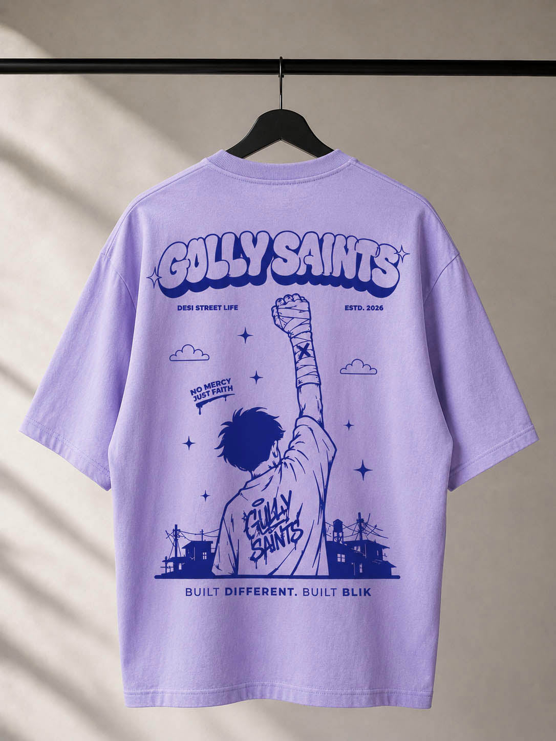 Blik Gully Saints Oversized Lavender T-Shirt - 240 GSM