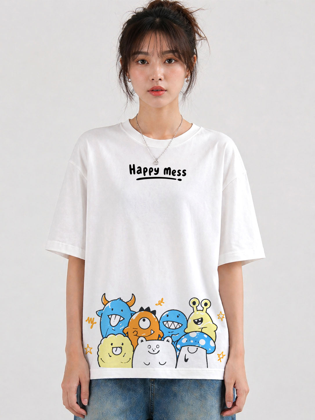 Blik “Happy Mess”  Relaxed Fit T-Shirt – White