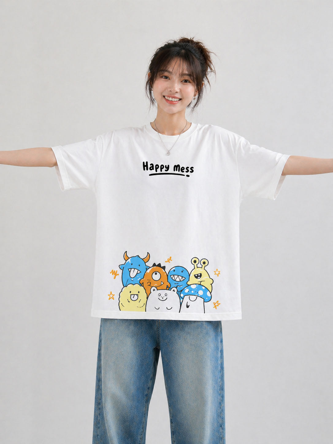 Blik “Happy Mess”  Relaxed Fit T-Shirt – White