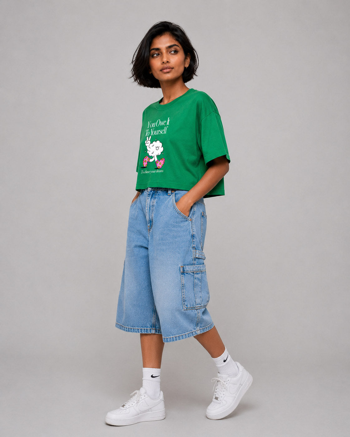 Blik “You Owe It To Yourself” 240 GSM Premium Oversized Crop Tee – Emerald Green