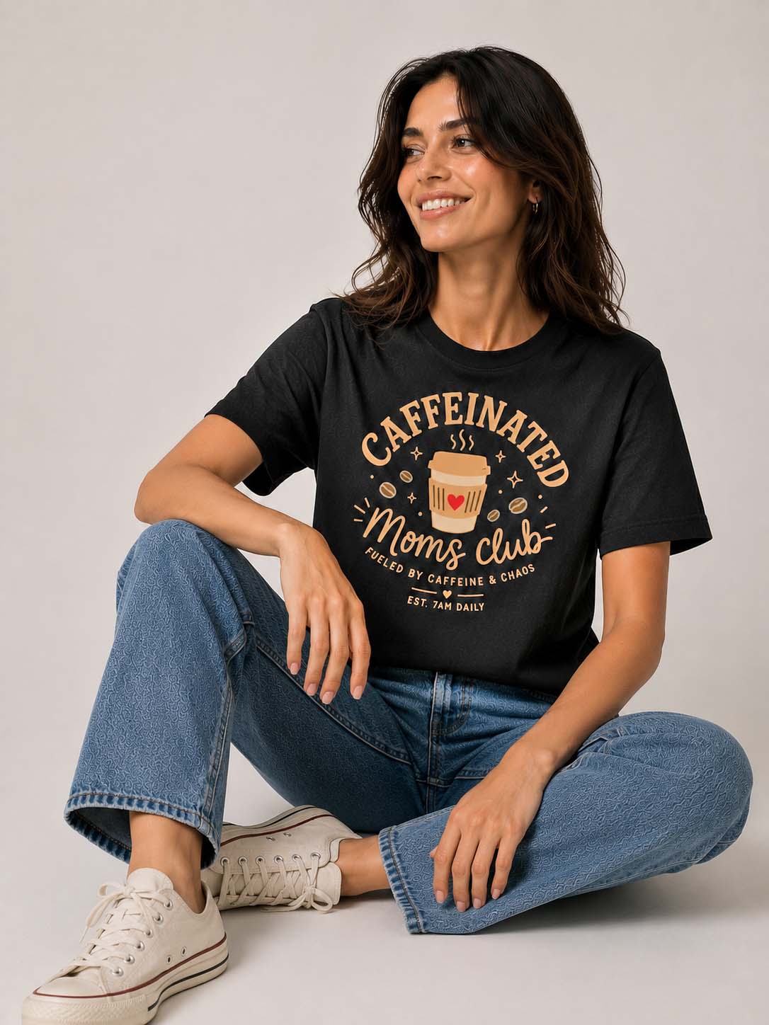 Caffeinated Moms Club 240 GSM Premium Cotton Boxy Fit T-Shirt for Women
