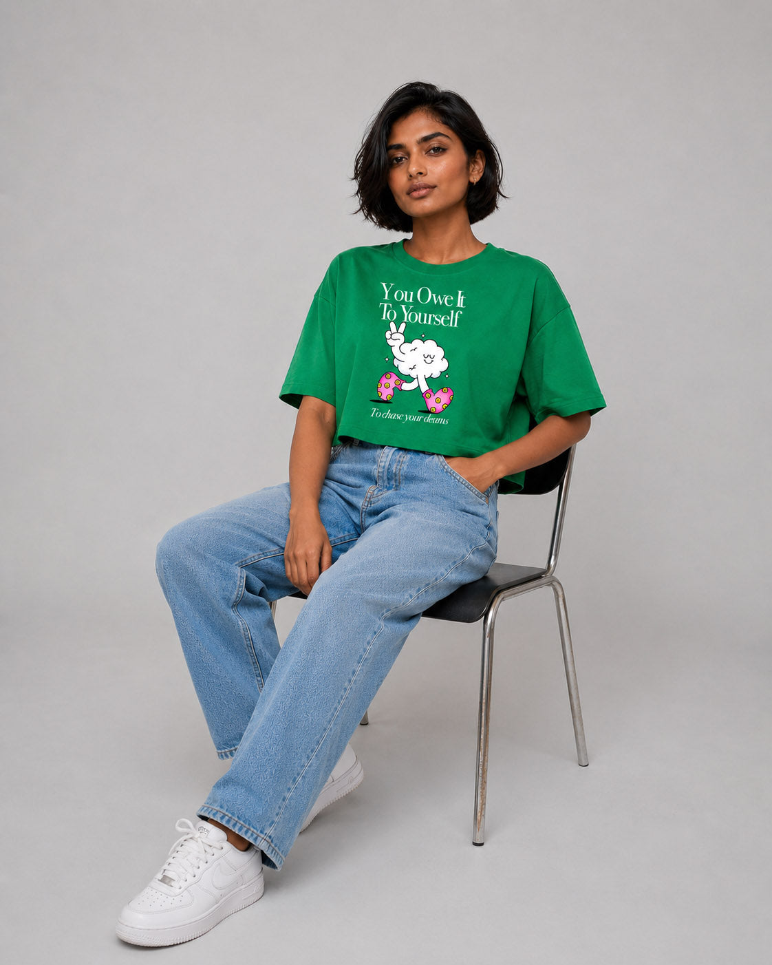 Blik “You Owe It To Yourself” 240 GSM Premium Oversized Crop Tee – Emerald Green