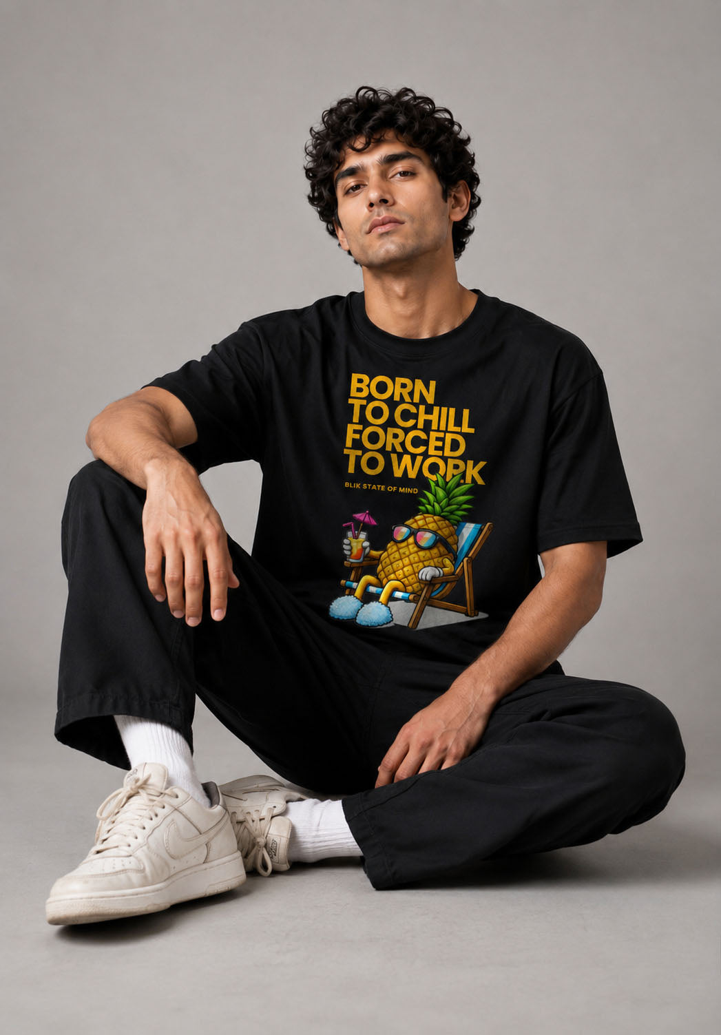 Born To Chill Forced To Work Oversized Black T-Shirt | 240 GSM Heavyweight