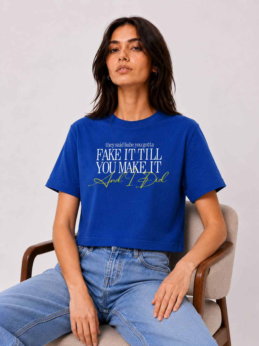 Blik “Fake It Till You Make It” Women’s  boxy fit T-Shirt – Royal Blue