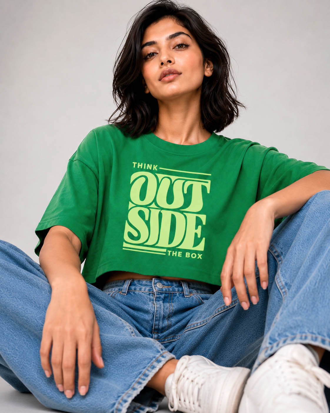 Think Outside The Box Cropped Oversized T-Shirt – 240 GSM Premium Cotton