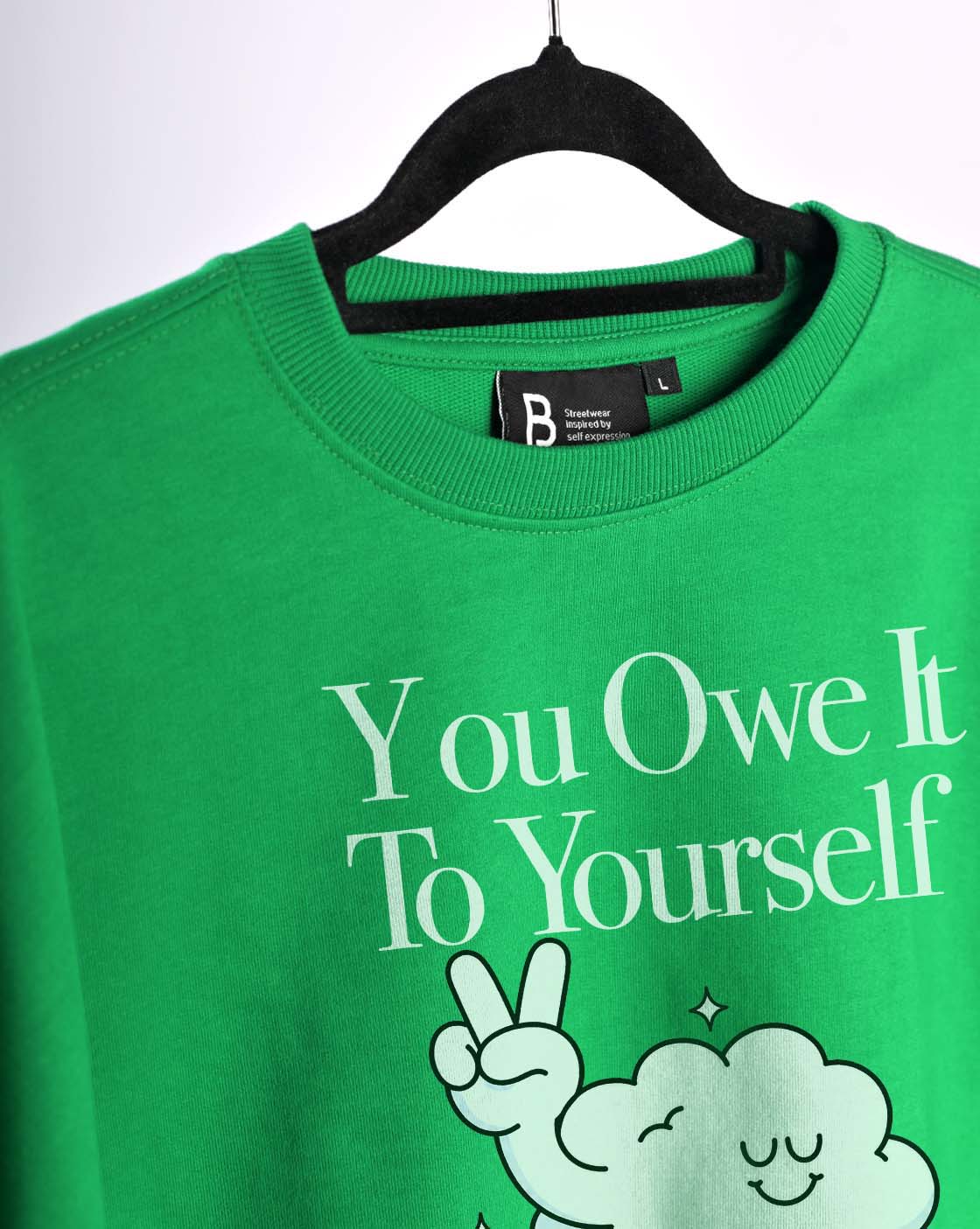 Blik “You Owe It To Yourself” 240 GSM Premium Oversized Crop Tee – Emerald Green